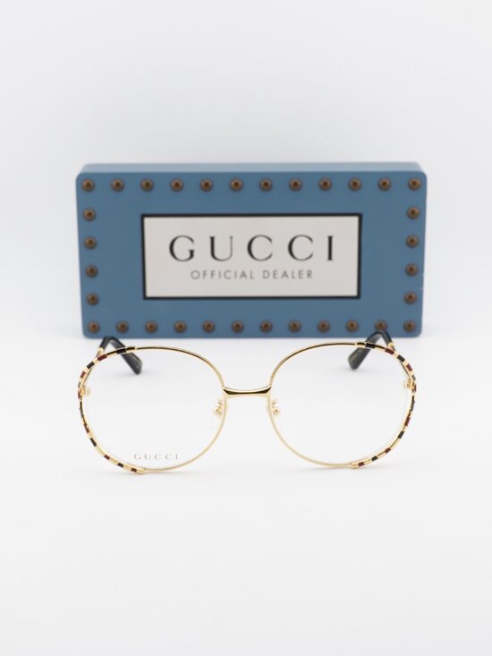 Gucci GG0596OA 003 Round Eyeglasses 58mm - Gold / Black / Red main image 11